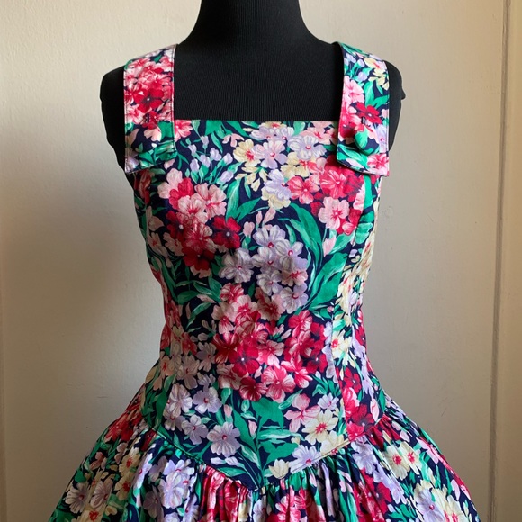 Vintage 80s Cottage Core Floral Extravaganza Midi Dress Sustainable Fashion - Picture 3 of 9